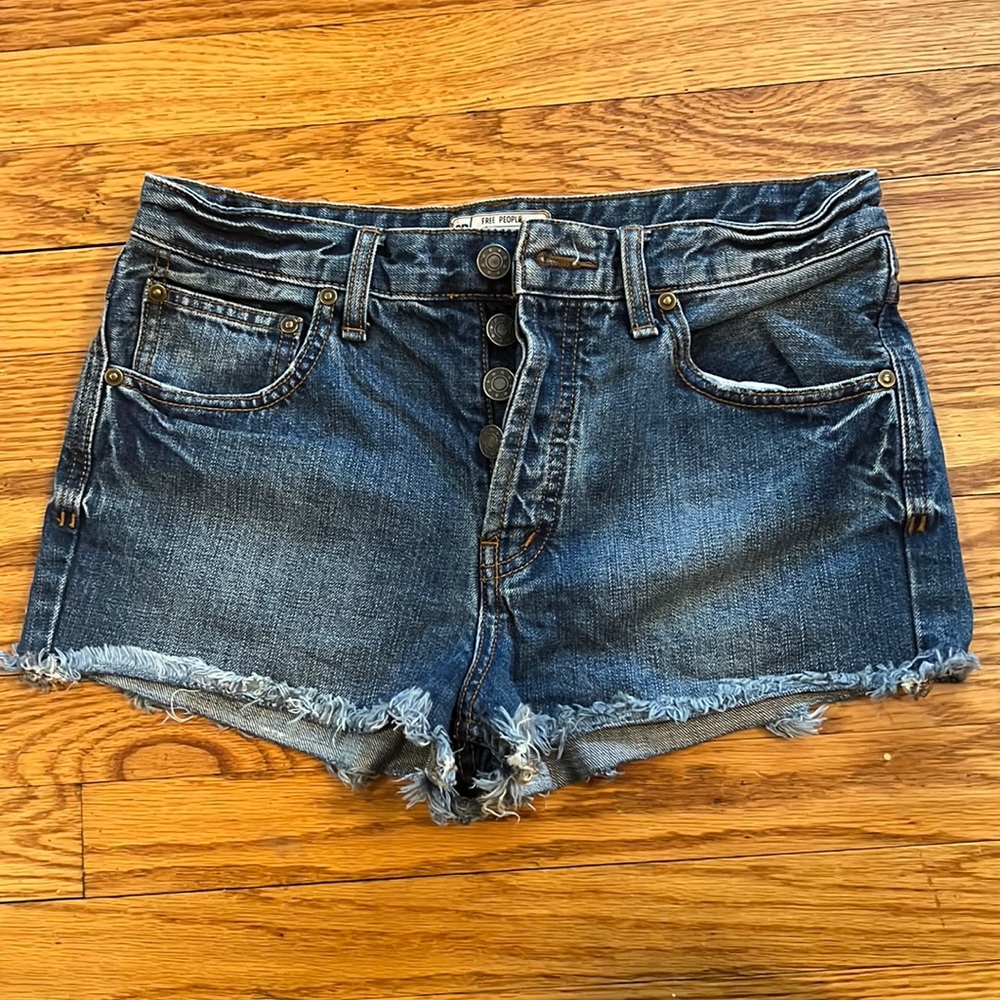 Free People Raw Hem Button Fly Mid-rise Jean Shorts